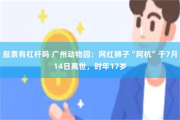 股票有杠杆吗 广州动物园:网红狮子“阿杭”于7月14日离世,时年17岁